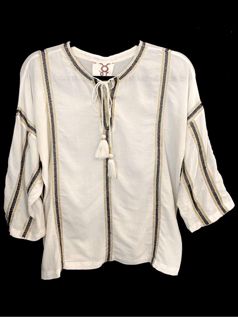 FIGUE “Dhyana” Bohemian Embroidered Tassel Tie Top